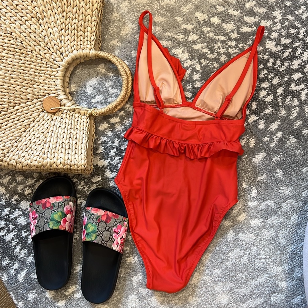 J. Crew Red Ruffle One Piece Swimsuit - Picture 9 of 13